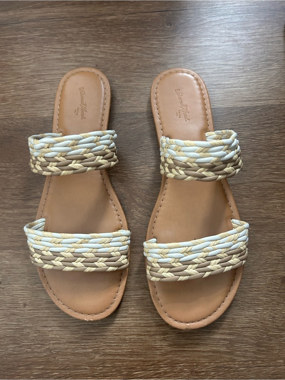 Universal Thread Braided Double-Strap Slide Sandals - Tan, Cream & White